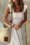 KaleaBoutique Plaid Ruffled Sleeve Smocked Maxi Dress - KaleaBoutique.com