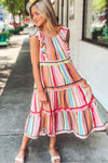 KaleaBoutique Rainbow Stripe Ruffles Ruched Tiered Dress - KaleaBoutique.com