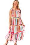 KaleaBoutique Rainbow Stripe Ruffles Ruched Tiered Dress - KaleaBoutique.com