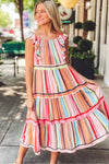 KaleaBoutique Rainbow Stripe Ruffles Ruched Tiered Dress - KaleaBoutique.com