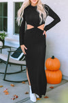 KaleaBoutique Ribbed Twist Cutout Long Sleeve Dress - KaleaBoutique.com