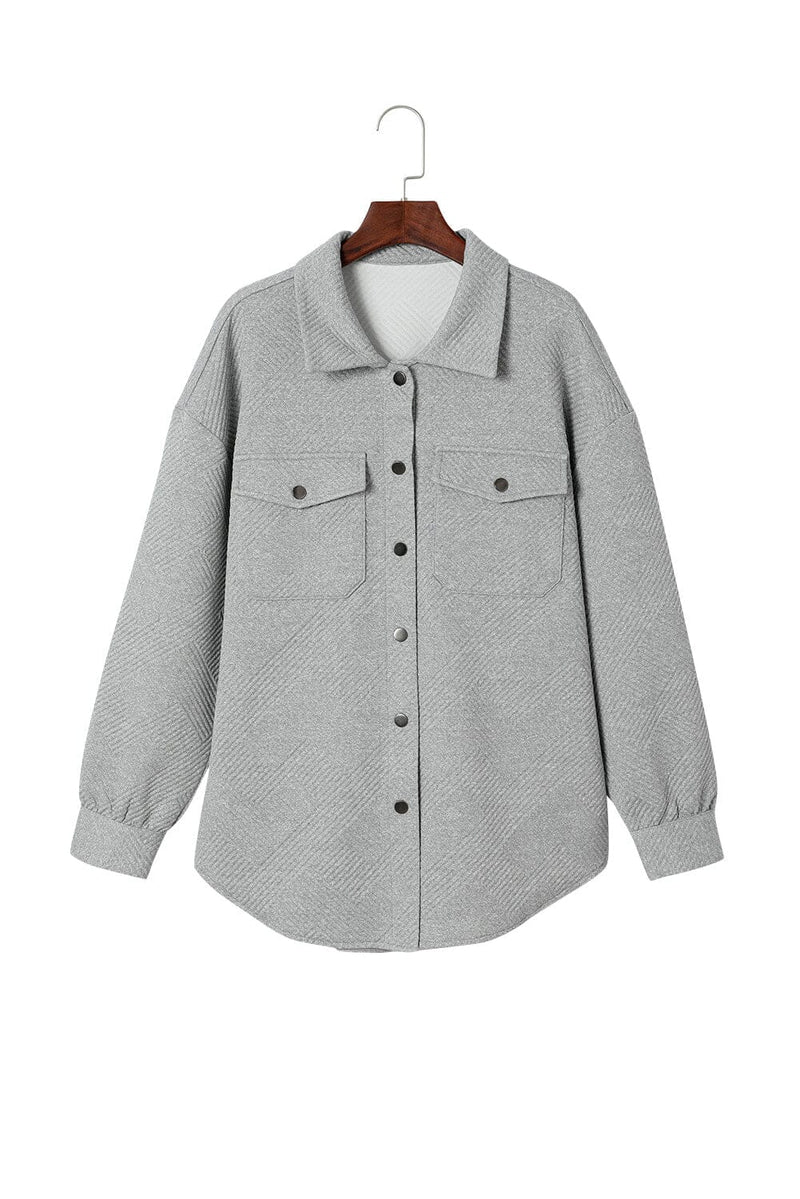 KaleaBoutique Solid Textured Flap Pocket Buttoned Shacket - KaleaBoutique.com