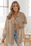 KaleaBoutique Solid Textured Flap Pocket Buttoned Shacket - KaleaBoutique.com