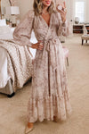 KaleaBoutique Surplice Neck Bubble Sleeve Maxi Dress with Sash - KaleaBoutique.com