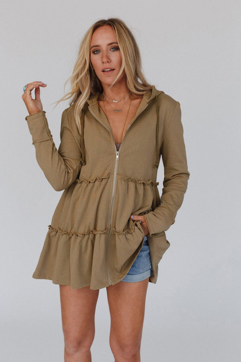 KaleaBoutique Tiered Ruffled Zip-Up Drawstring Hooded Jacket - KaleaBoutique.com