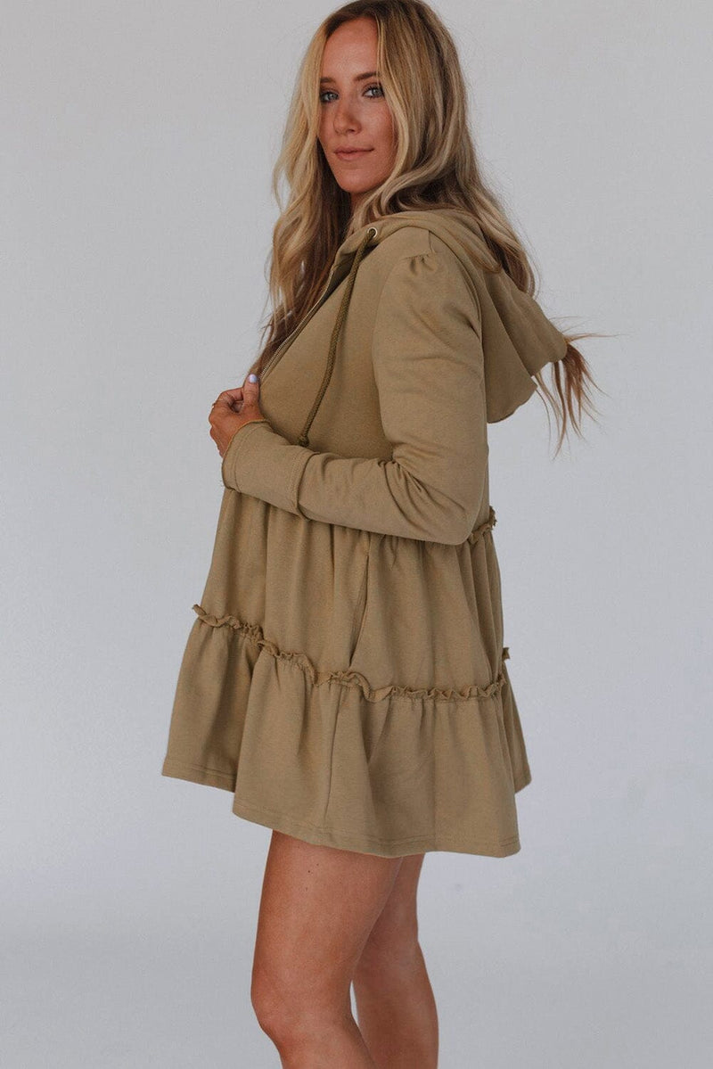 KaleaBoutique Tiered Ruffled Zip-Up Drawstring Hooded Jacket - KaleaBoutique.com