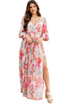 KaleaBoutique Tropical Plant Print Long Sleeve Wrap V-Neck Slit Maxi Dress - KaleaBoutique.com