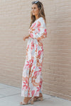 KaleaBoutique Tropical Plant Print Long Sleeve Wrap V-Neck Slit Maxi Dress - KaleaBoutique.com