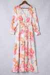 KaleaBoutique Tropical Plant Print Long Sleeve Wrap V-Neck Slit Maxi Dress - KaleaBoutique.com