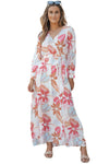 KaleaBoutique Tropical Plant Print Long Sleeve Wrap V-Neck Slit Maxi Dress - KaleaBoutique.com