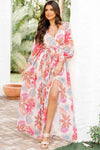 KaleaBoutique Tropical Plant Print Long Sleeve Wrap V-Neck Slit Maxi Dress - KaleaBoutique.com