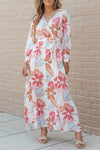 KaleaBoutique Tropical Plant Print Long Sleeve Wrap V-Neck Slit Maxi Dress - KaleaBoutique.com