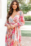 KaleaBoutique Tropical Plant Print Long Sleeve Wrap V-Neck Slit Maxi Dress - KaleaBoutique.com