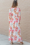 KaleaBoutique Tropical Plant Print Long Sleeve Wrap V-Neck Slit Maxi Dress - KaleaBoutique.com