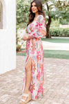 KaleaBoutique Tropical Plant Print Long Sleeve Wrap V-Neck Slit Maxi Dress - KaleaBoutique.com