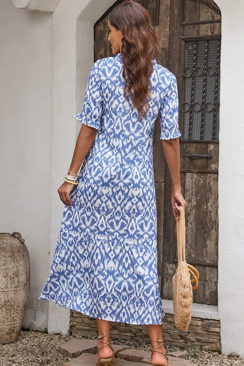 KaleaBoutique V Neck Casual Geometric Print Maxi Dress - KaleaBoutique.com