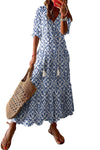 KaleaBoutique V Neck Casual Geometric Print Maxi Dress - KaleaBoutique.com