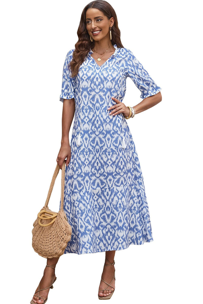 KaleaBoutique V Neck Casual Geometric Print Maxi Dress - KaleaBoutique.com