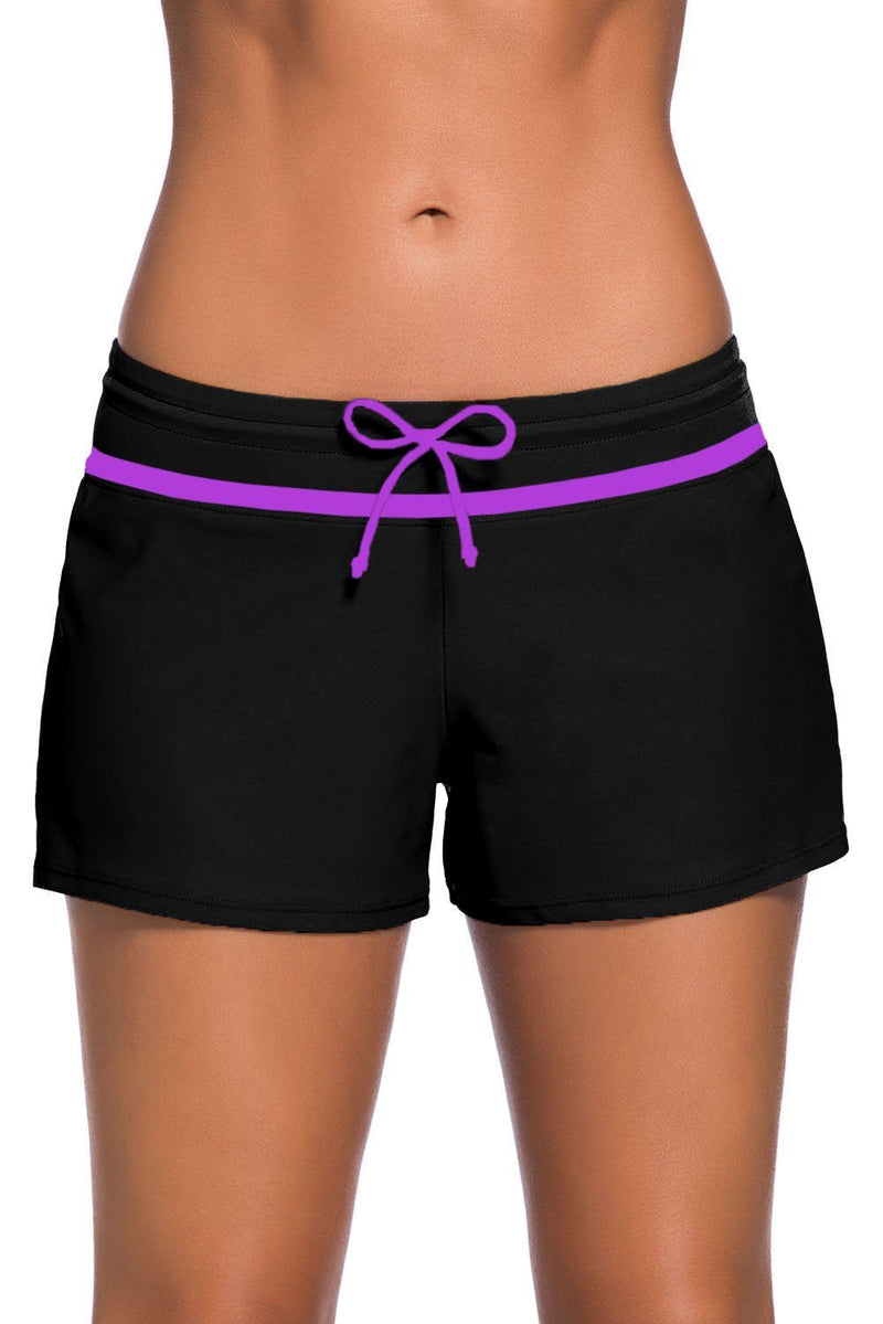 Women Black Swim Board Shorts Purple Waistband Tankini Bottoms Slim Fi –  KaleaBoutique